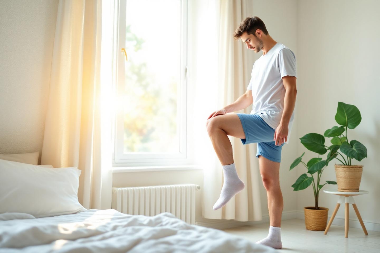 Ce geste matinal que peu de gens essayent : s’habiller en équilibre relance vos muscles et votre énergie dès le réveil