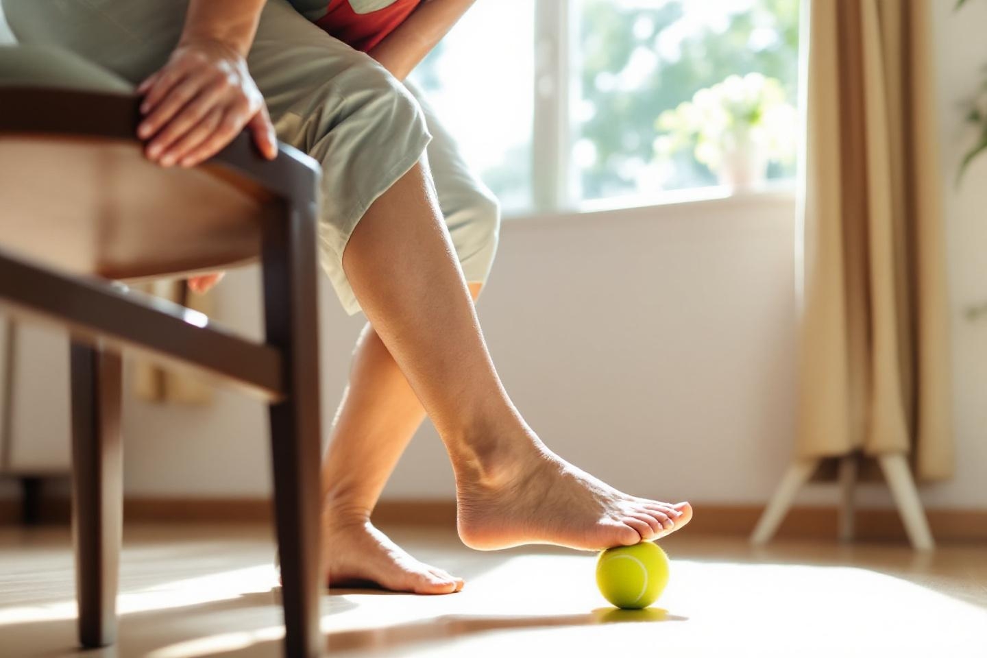 Mon exercice du jour pour prévenir les douleurs aux pieds avec une balle de tennis