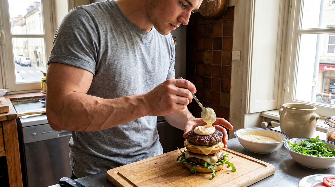 Mon burger maison affiche 35g de protéines et personne ne devine ce qui remplace la mayonnaise