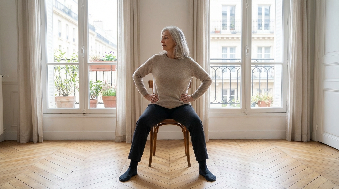 Mon exercice du jour pour renforcer le tronc en douceur sans jamais poser les mains au sol